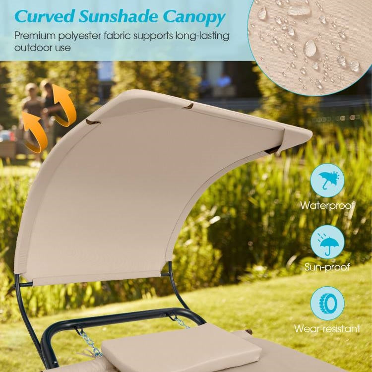 Beige Polyester Chaise Lounge Chair Hammock with Canopy and Storage Bag-3