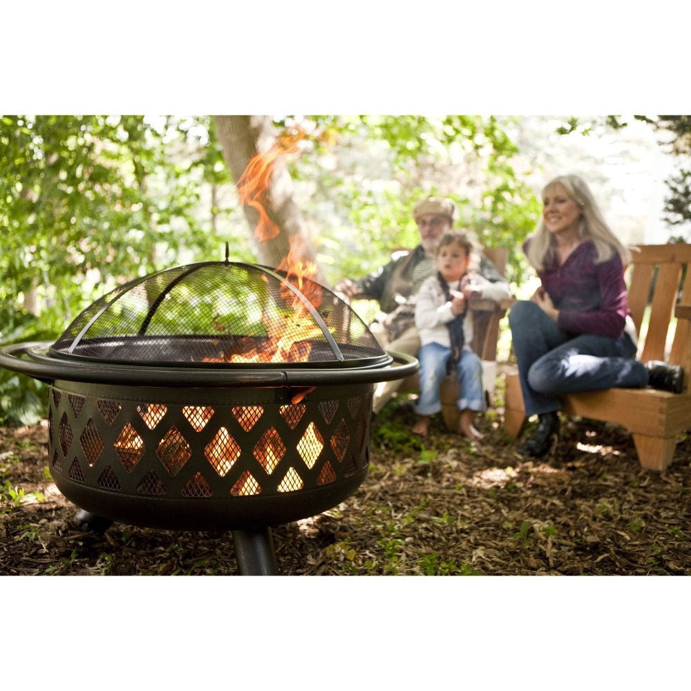 36-inch Bronze Fire Pit with Grill Grate Spark Screen Cover-2