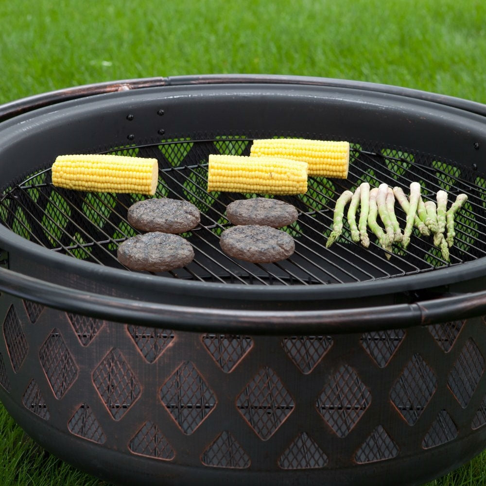 36-inch Bronze Fire Pit with Grill Grate Spark Screen Cover-3