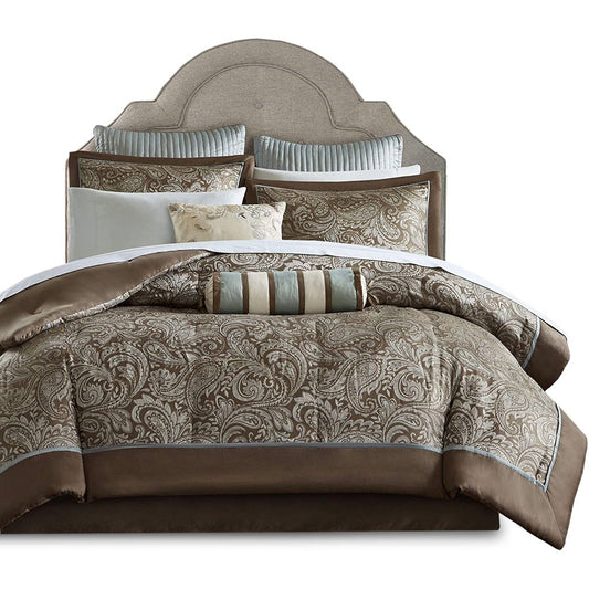 King 12 Piece Cotton Polyester Comforter Set Blue Paisley-0