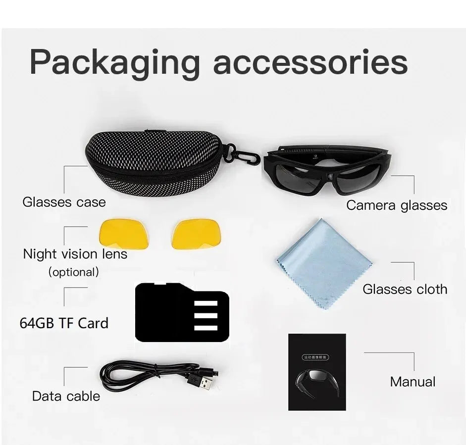 4K Camera Glasses, Video Glasses, Bike Surveillance Video Recorder Action Cam Sunglasses Outdoor Sports Camcorder Ultra-clear