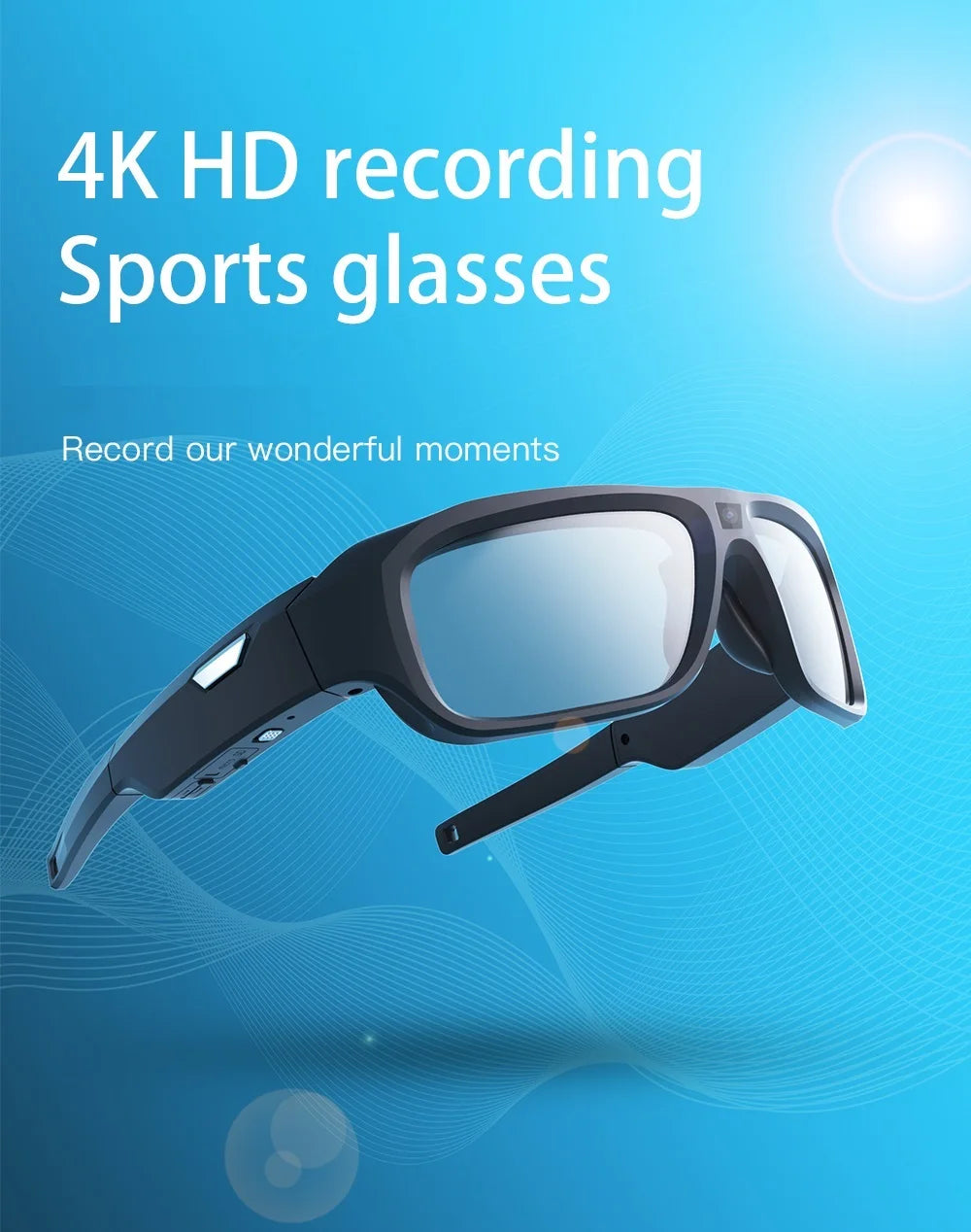 4K Camera Glasses, Video Glasses, Bike Surveillance Video Recorder Action Cam Sunglasses Outdoor Sports Camcorder Ultra-clear