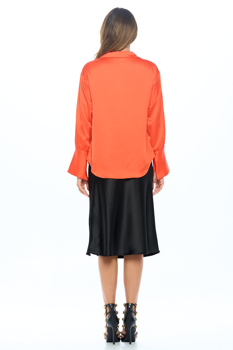 Satin Collared Cowl neck Top with Split Cuff-6