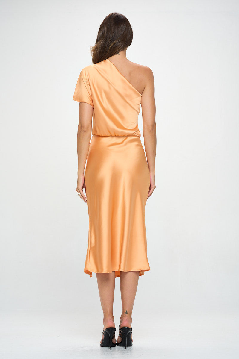 Stretch Satin One Shoulder Dress-4